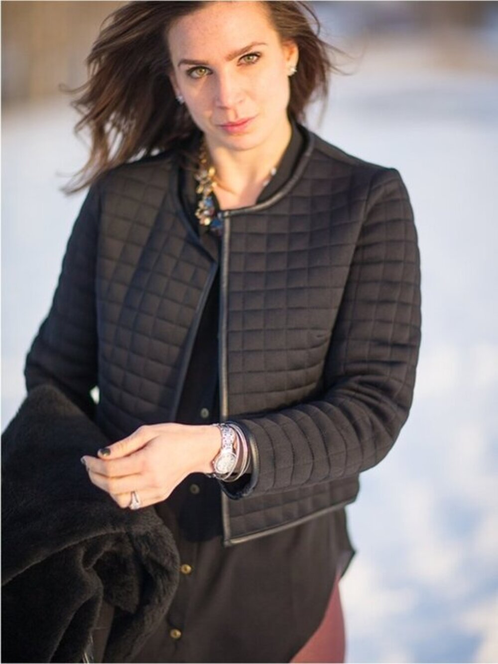 Club Monaco Open Front Quilted Cropped Jacket